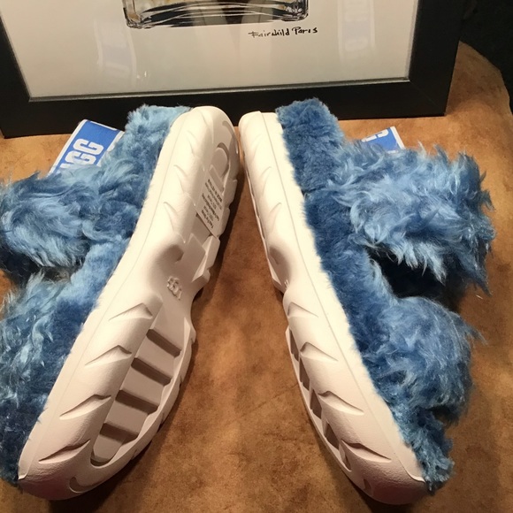 UGG NIB AUTHENTIC FLUFF SUGAR SANDAL IN BLUE & WHITE SOLE PLATFORM SLIPP… - Picture 11 of 13